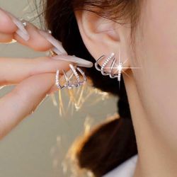 New 4-Row Silver Cubic Zirconia Ear Cuff Pierced Earrings