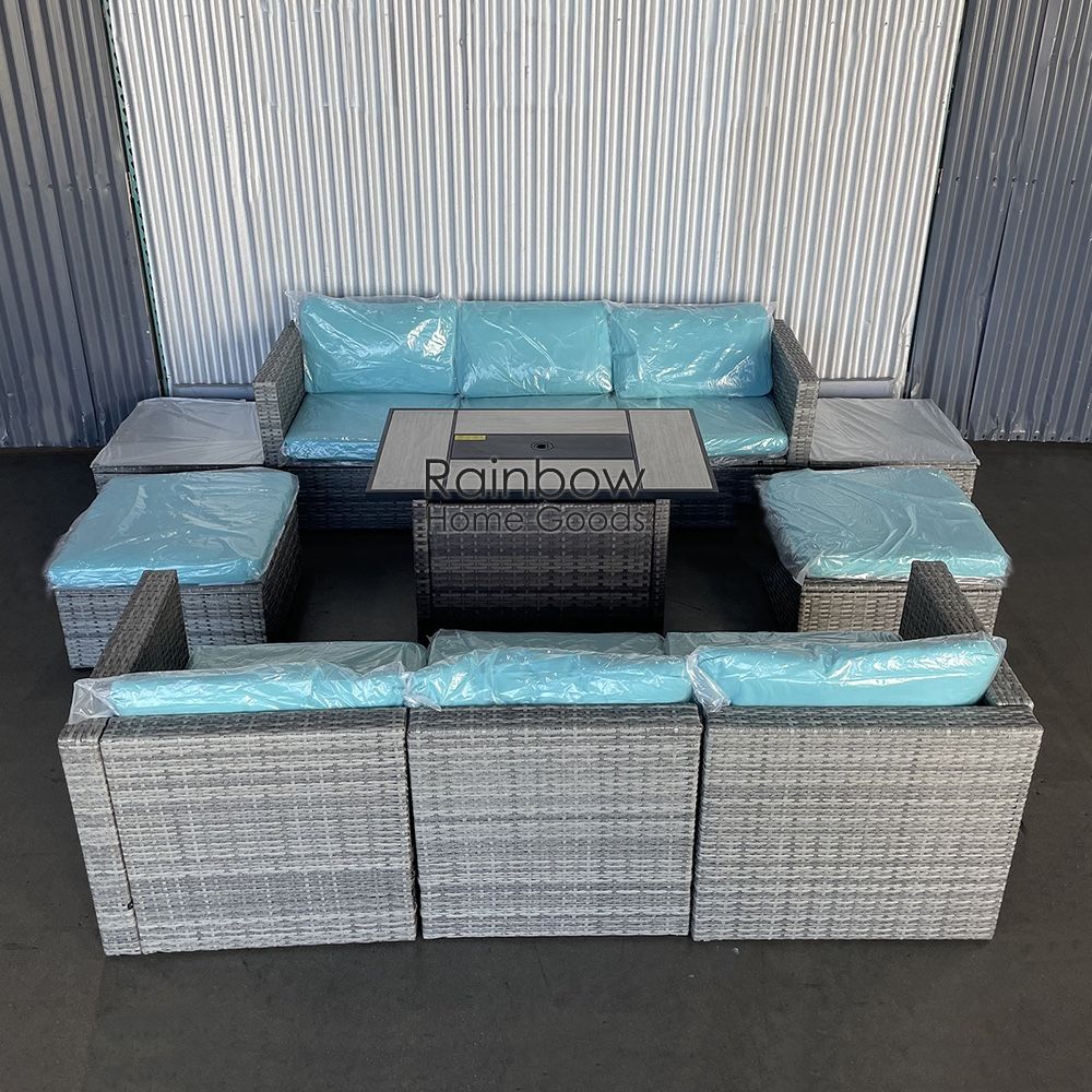 10pc Outdoor Patio Furniture Sectional With Fire Pit Table