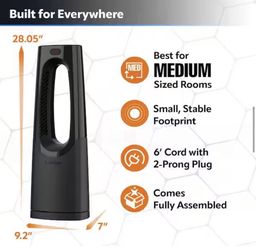 Lasko Bladeless 1500W 28 in. Black Electric Oscillating Tower Ceramic Space Heater With Remote