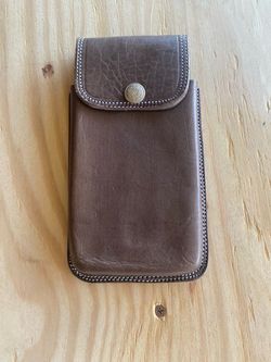 Brown Leather Phone Pouch with Snap Closure