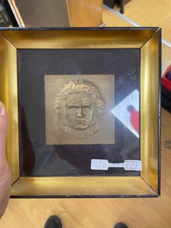 A. Hartig Framed Bronze Beethoven Portrait Relief Plaque Austria 7x7