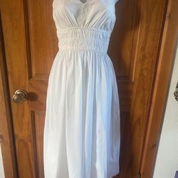 Dizzy Lizzy White Cotton Sundress S Romance Cottagecore Smocked Waist Excellent