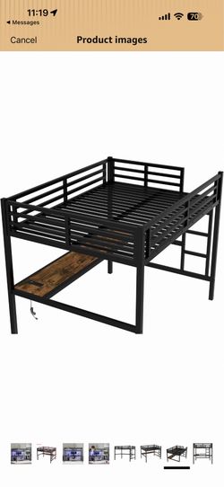 Full Size Metal Loft Bed with Desk and LED Lights,Heavy Duty Loft Bed Frame with Charging Station