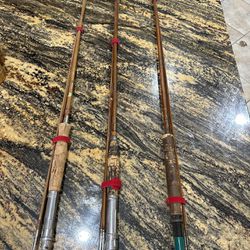 Three Vintage Bamboo Fishing Rods 