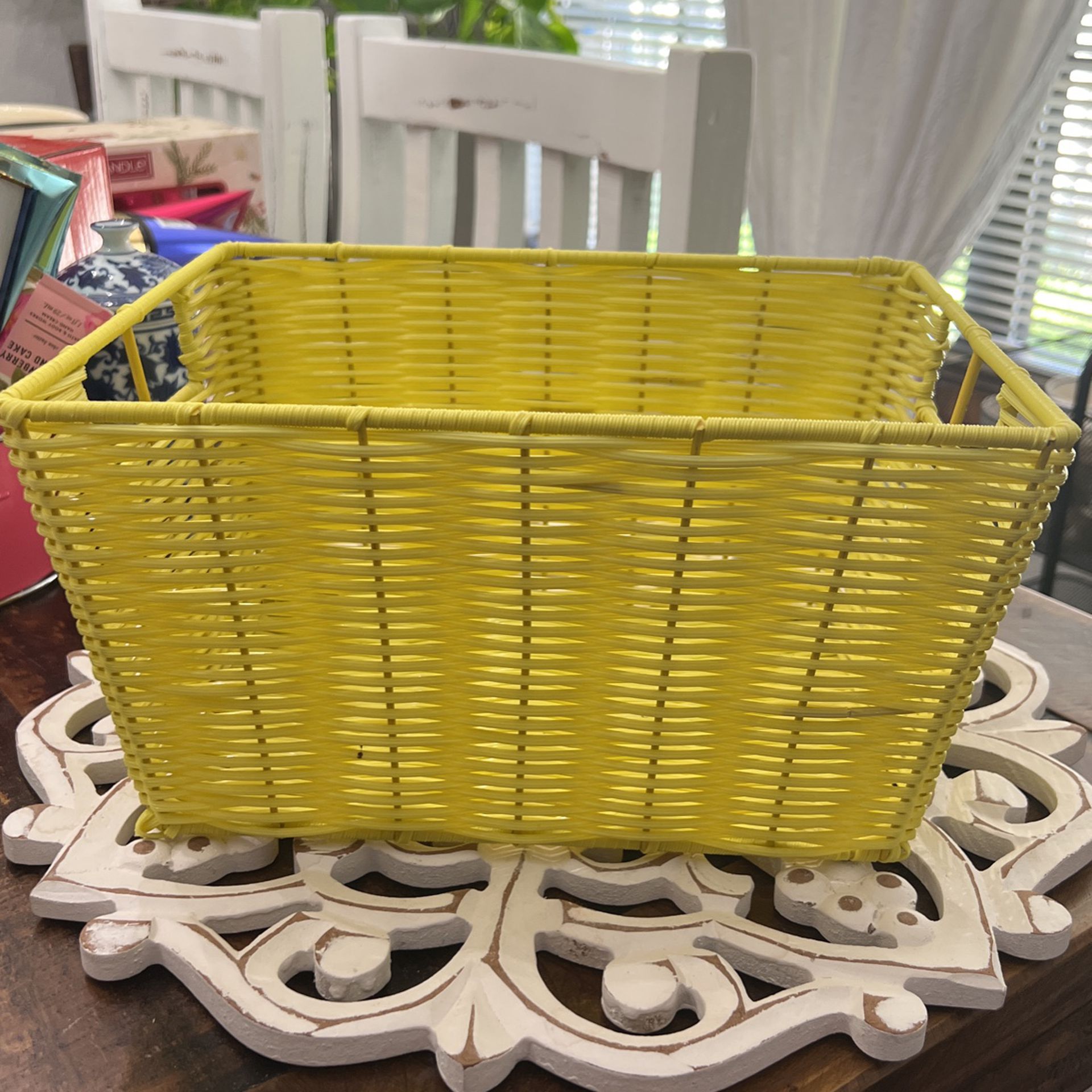 Storage Basket / Gift / Yellow Vinyl Sturdy! 