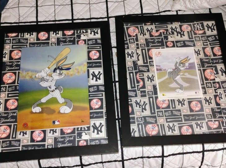 (2) Two Bugs Bunny New York Yankees Sericel Cel Looney Tunes Warner Bros MLB 2002 W COA. Cel measures 13” x 10”. Frame measures 18.25” x 14.25”.
