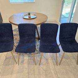 Four Dining Chairs. Navy Blue with Brushed Gold Legs.  (Chairs Only)