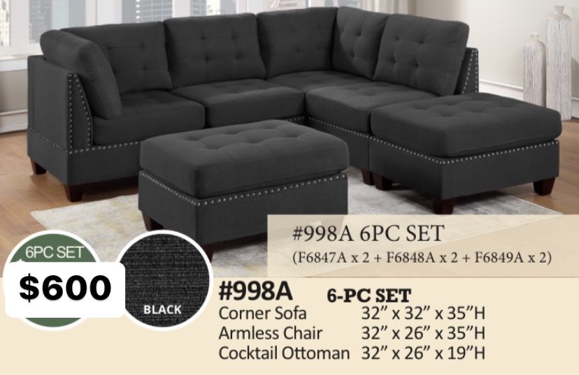 PACKAGE DEAL! 6 Piece Sectional With Coffee Table Set🔥👏🏽