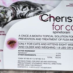 Unopened Monthly Flea Medication - Cheristin For Cats - 6 Month Supply - Purchased Accidentally From Vet