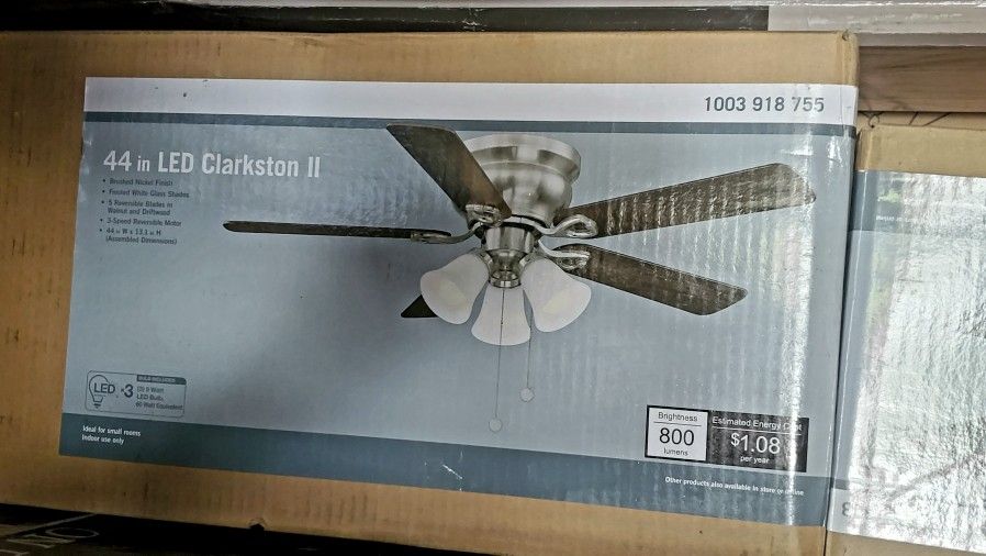 Clarkston II 44 in. LED Indoor Brushed Nickel Ceiling Fan with Light Kit