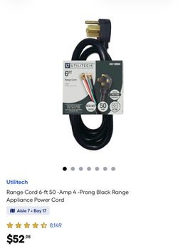 NEW UTILITECH Range Cord 6-ft 50 -Amp 4 -Prong Black Range Appliance Power Cord