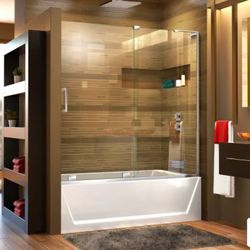 DreamLine Mirage-X 60" W x 58" H Right-Wall Sliding Frameless Tub Door with Clear Glass and Fixed Right Panel