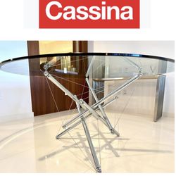  1980s Theodore Waddell for Cassina 714 Tensegrity Chromed Steel Dining Table  