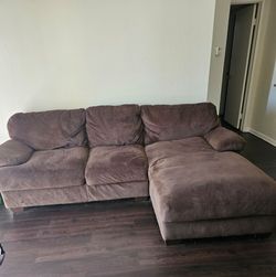 Brown Microfiber Sectional Sofa with Chaise and Ottoman