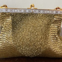Vintage Small Gold Beaded Handmade Clutch Created By Mr John In Hong Kong