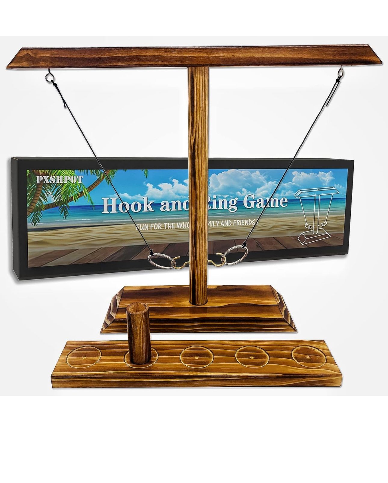 Hook and Ring Game, Ring Toss Games for Adults, Outdoor Indoor Handmade Wooden Hook and Toss Games for Home, Party