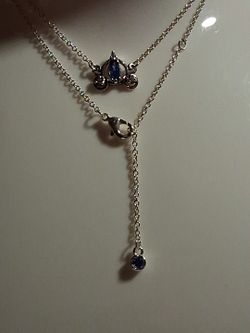 PANDORA DISNEY AUTHENTIC BRAND NEW CINDERELLAS  BLUE CRYSTAL MARQUISE CARRIAGE  COLLIER 18 INCH ADJ STERLING SILVER NECKLESS