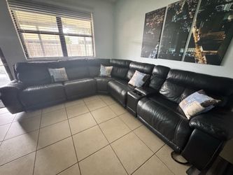 Large Black Leather Reclining Sectional Sofa