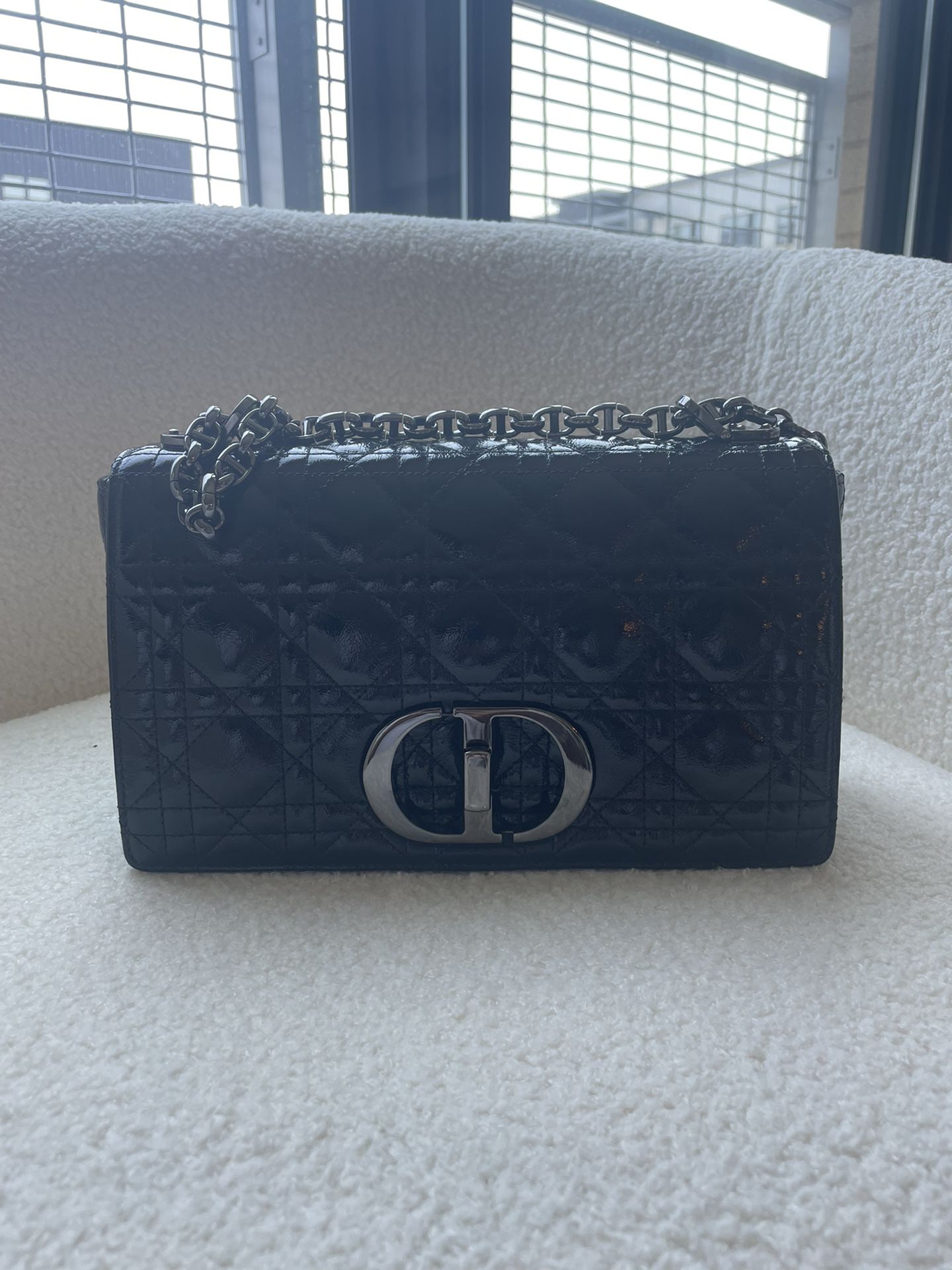 Christian Dior Crinkle Patent Lambskin Medium Caro Bag