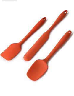 LARGE Silicone Spatula 3-piece Set, High Heat-Resistant Pro-Grade Spatulas, Non-stick Rubber Spatulas with Stainless Steel Core | Orange