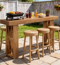 LD0119 63-inch Long Rectangular Bar Height Table with Wooden X-Shaped Frame