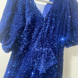 Royal Blue Long Sequence Dress Women 