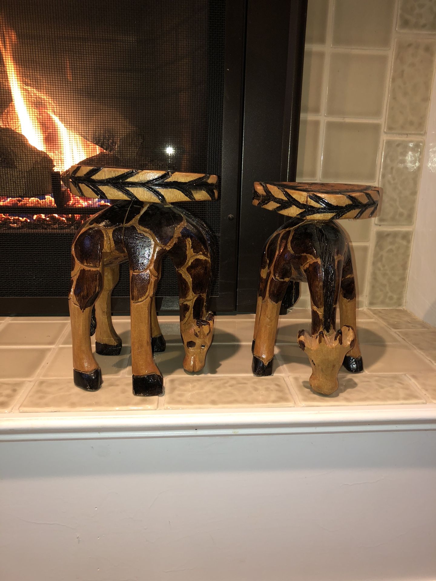 Giraffe stools wood carved