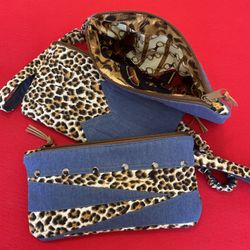 Denim Wristlet Clutch Purse 9in -5in