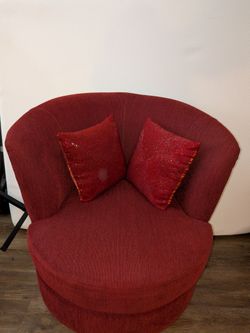 Cranberry red chenille swivel chair