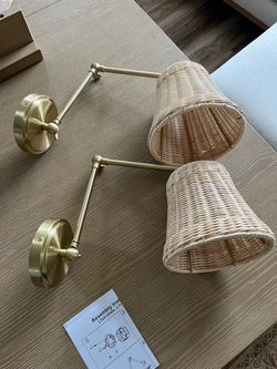 Set of 2 NEW Woven Rattan Wall Sconce Light Fixture