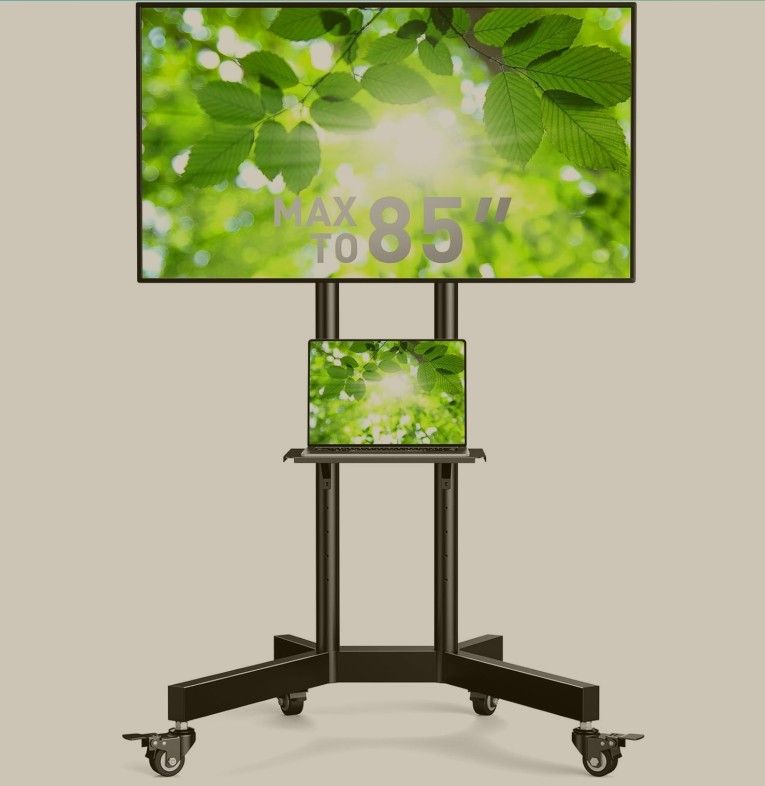 Perlegear Rolling TV Stand for 32-85 Inch Screens up to 132 lbs, Height Adjustable Mobile TV Stand