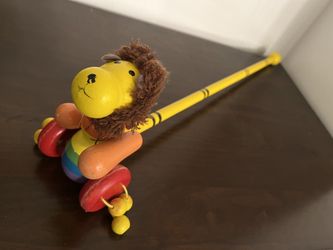 Wooden Push Toy Lion with Stick
