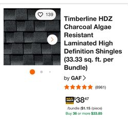 GAF Timberline HDZ shingles- Charcoal (New)