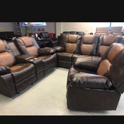Recliner Leather Sofa Set3pcs