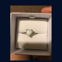 Sterling silver lab create opal and diamond accent heart frame ring