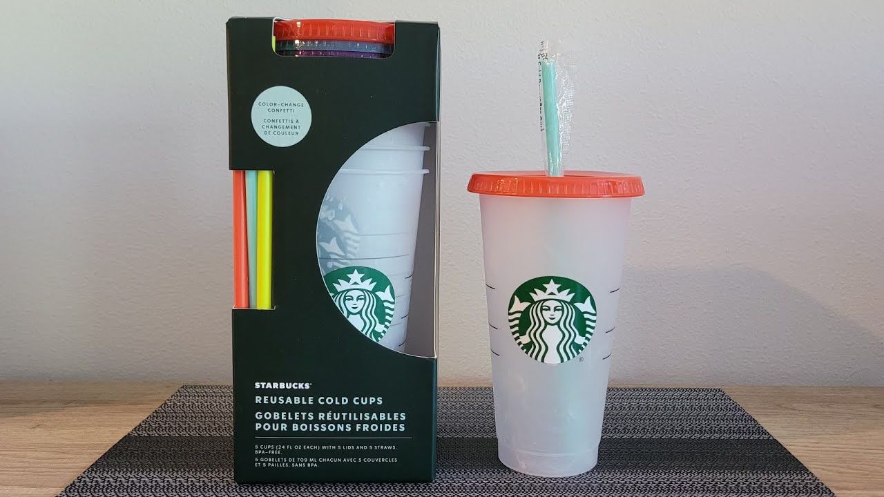 Starbucks Color Changing Confetti Reusable Cold Cup with Rainbow Striped  Straw, 24 fl oz, Set of Two