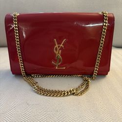Saint Laurent Kate Red Patent Leather Chain Wallet – Gold Hardware