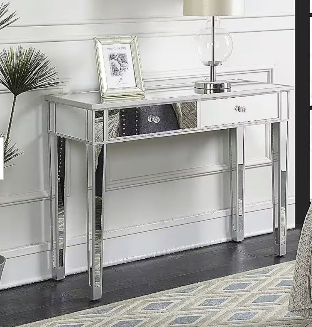 Silver Mirrored Makeup Table Desk Vanity Tables for Women with 2-Drawers