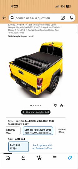 5.7FT(67.4") Soft Tri-Fold Truck Bed Tonneau Cover Compatible with 2009-2025 2026 Dodge Ram 1500