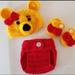 Crochet Baby Girl Winnie The Pooh Inspired Outfit Photo Prop 