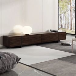 KULAGAGA Modern 95.1" TV Stand with 4 Flip-Down Storage Drawers, Dark Brown Media Console for Entertainment