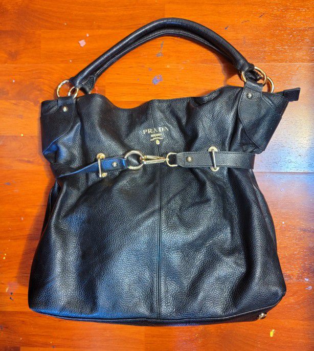 Prada Black Leather Large Hobo Bag