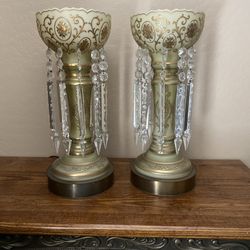 Set of Antique Mantle Lusters Lamps