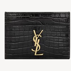 CASSANDRE CARD CASE IN CROCODILE-EMBOSSED SHINY LEATHER BLACK