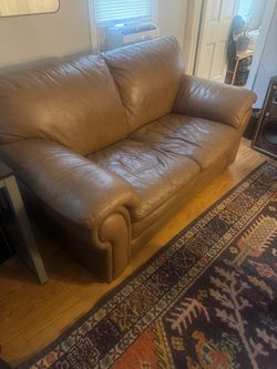 Ethan Allen Love Seat (Brown Leather)