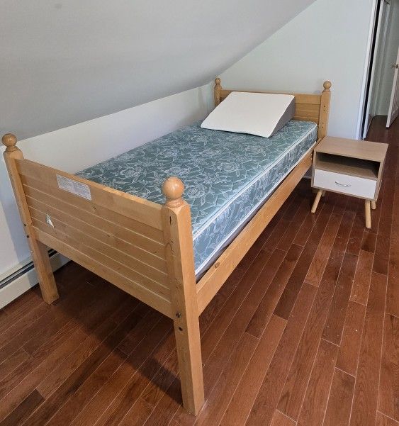 Twin Bed with Mattress and Nightstand