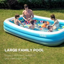 Blow Up Family Full-Sized Pool 118" X 72" X 22" Ages 3+ New In Box