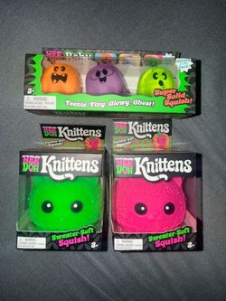 Nee Doh Knittens and Baby Ghost Squish Toy Bundle