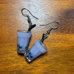 Light Purple Boba Drink Cup Straw Hook Earring Dangle Drop