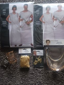 Adult Toga Couples Costume Set with Accessories